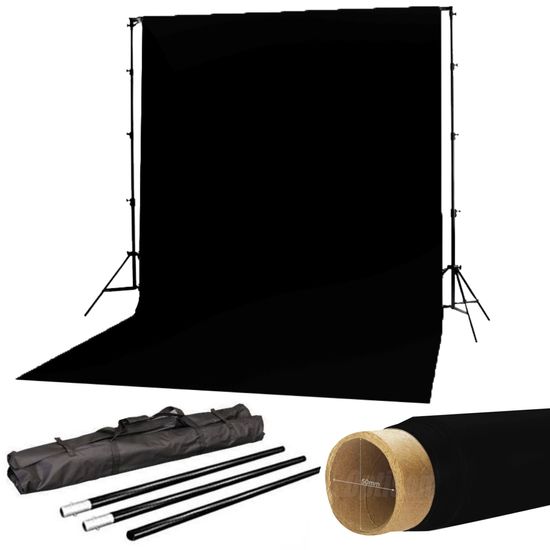 Fundo Infinito Fotográfico Preto 2x5 M De Papel Com Suporte Tripé Fundo Infinito Fotográfico Preto 2x5 M De Papel Com Suporte Tripé