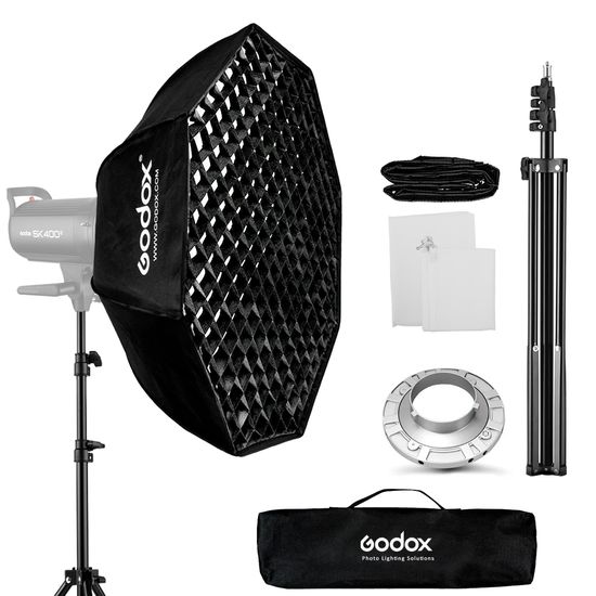 Softbox Bowens Octagonal Godox 95cm Com Grid Colmeia + Tripé 2,4 Metros Greika Softbox Bowens Octagonal Godox 95cm Com Grid Colmeia + Tripé 2,4 Metros Greika