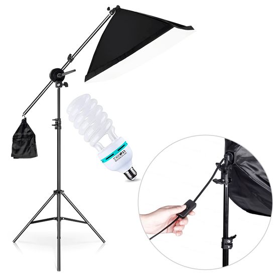 Kit Softbox 50x70cm Greika Com Lâmpada 150w + Tripé Girafa 110v