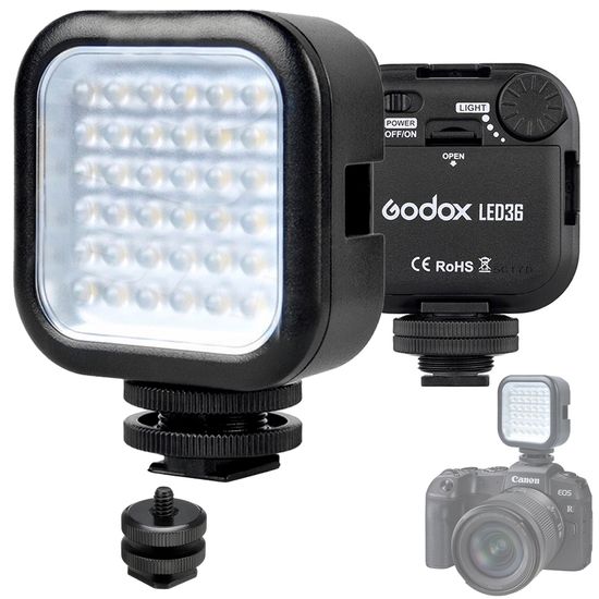 Iluminador Led Pequeno Godox 5500K Para Vídeos, Câmeras Mirrorless e Filmadoras - 36 Leds Iluminador Led Pequeno Godox 5500K Para Vídeos, Câmeras Mirrorless e Filmadoras - 36 Leds