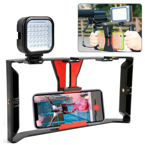 Estabilizador Gaiola De Mão Para Smartphone Com Luz Led 5500k Godox Estabilizador Gaiola De Mão Para Smartphone Com Luz Led 5500k Godox