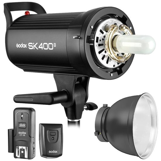 Flash Tocha Estúdio Godox Sk400 Ii 220v + Rádio Flash Ct16 + Panela Refletora 18cm