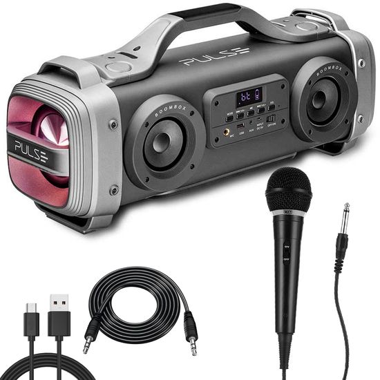 Caixa De Som Bluetooth Pulse 440w Rgb Sp363 + Microfone De Mão Mxt Caixa De Som Bluetooth Pulse 440w Rgb Sp363 + Microfone De Mão Mxt