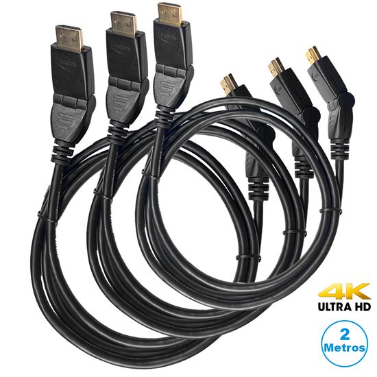 Kit 3 Cabos HDMI Articulável de 2m 2.0 4K Ultra HD - MXT