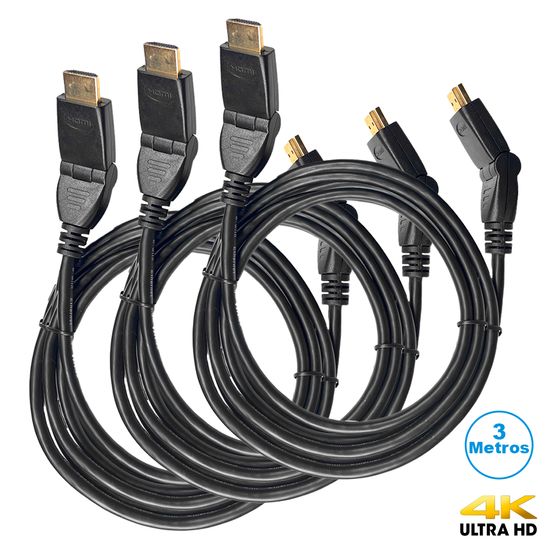 Kit 3 Cabos Hdmi Articulável De 3m 2.0 4k Ultra Hd - Mxt Kit 3 Cabos Hdmi Articulável De 3m 2.0 4k Ultra Hd - Mxt