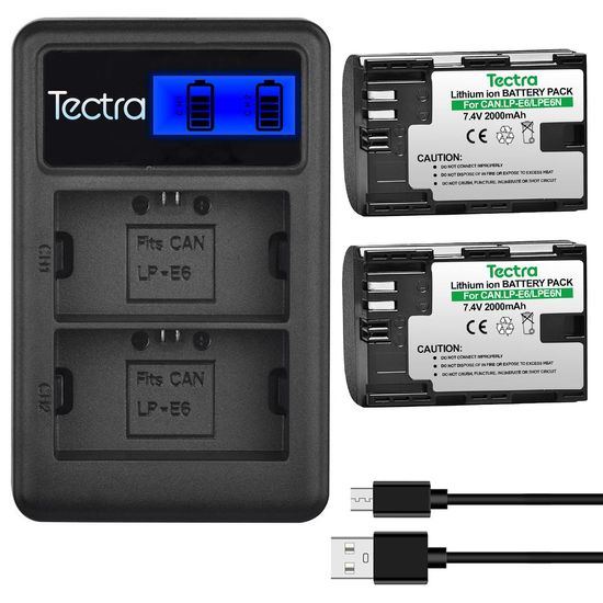 Kit Carregador Duplo + 2 Baterias Lpe6n Para 80d, 90d, R5, R6 - Tectra Kit Carregador Duplo + 2 Baterias Lpe6n Para 80d, 90d, R5, R6 - Tectra