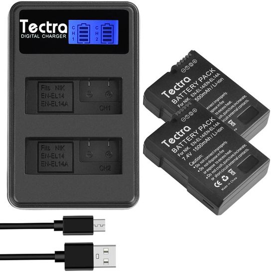 Kit Baterias Enel14 + Carregador Duplo Tectra Para D5600 D5500 D3500 Kit Baterias Enel14 + Carregador Duplo Tectra Para D5600 D5500 D3500