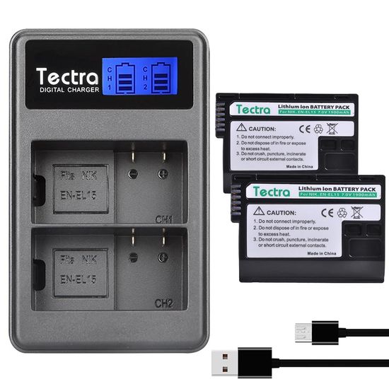 Kit Baterias Enel15 + Carregador Duplo Tectra Para D610 D750 D810 Kit Baterias Enel15 + Carregador Duplo Tectra Para D610 D750 D810