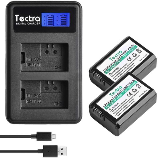 Kit Baterias Tectra Np-fw50 + Carregador Duplo Para 7s, 7rii, 7r, A6500, A6400 Kit Baterias Tectra Np-fw50 + Carregador Duplo Para 7s, 7rii, 7r, A6500, A6400