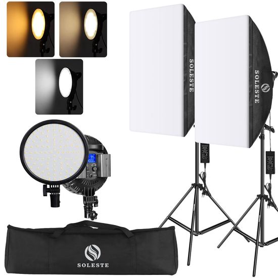 Kit Iluminação Contínua Led Bicolor 96w + Softbox 50x70cm - Soleste Kit Iluminação Contínua Led Bicolor 96w + Softbox 50x70cm - Soleste