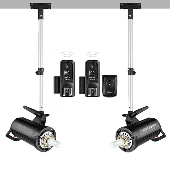 Kit 2 Flash Estúdio Godox SK400II 220V com Rádio Flash e Suporte Teto Kit 2 Flash Estúdio Godox SK400II 220V com Rádio Flash e Suporte Teto