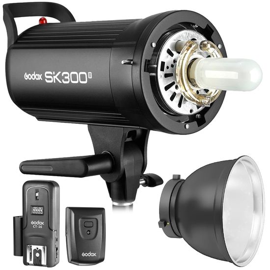 Flash Tocha Estúdio Godox Sk300 Ii 220v + Rádio Flash Ct16 + Panela Refletora 18cm