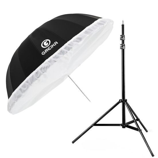 Kit Sombrinha Com Capa Difusora 150cm Greika Com Tripé 2,6 M Robusto Kit Sombrinha Com Capa Difusora 150cm Greika Com Tripé 2,6 M Robusto
