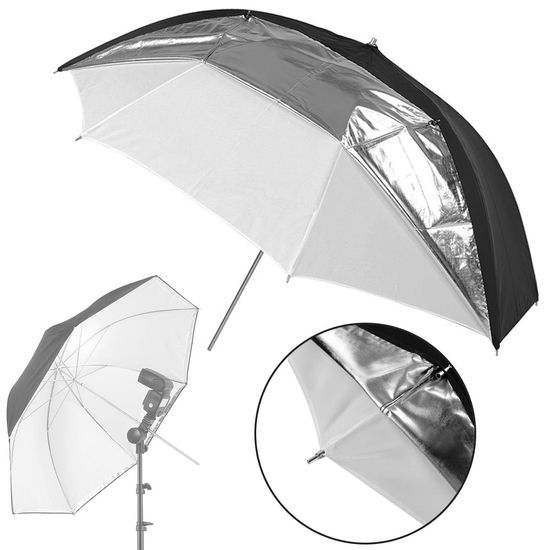 Sombrinha Reversível Preta/prata E Branca Difusora 2 Em 1 - Greika 84cm Sombrinha Reversível Preta/prata E Branca Difusora 2 Em 1 - Greika 84cm