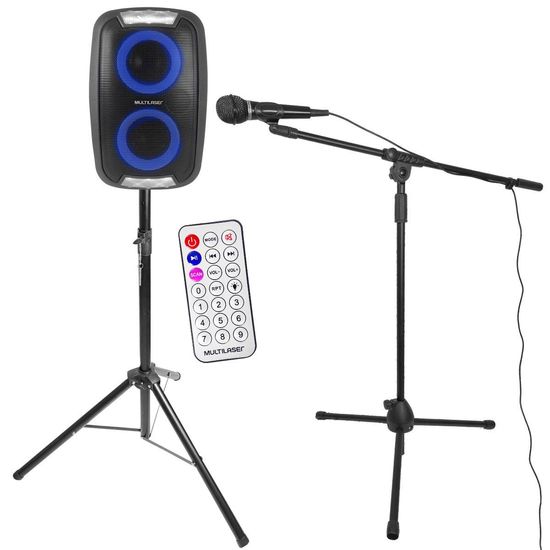 Kit Caixa Som Sem Fio Multilaser Sp400 250w Com Microfone E Tripés Kit Caixa Som Sem Fio Multilaser Sp400 250w Com Microfone E Tripés