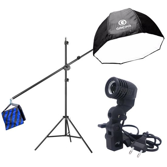 Kit Softbox Octabox 120cm Greika Para Lâmpada Com Tripé Girafa 2 Em 1 Kit Softbox Octabox 120cm Greika Para Lâmpada Com Tripé Girafa 2 Em 1