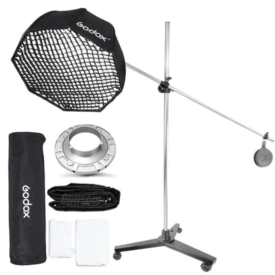 Kit Softbox Grid 120cm Godox Bowens E Tripé Girafa Com Rodinhas Para Estúdio Kit Softbox Grid 120cm Godox Bowens E Tripé Girafa Com Rodinhas Para Estúdio