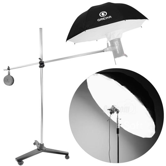 Kit Sombrinha Com Capa Difusora 150cm Greika + Tripé Girafa Com Rodinhas para Ensaios Newborn Kit Sombrinha Com Capa Difusora 150cm Greika + Tripé Girafa Com Rodinhas para Ensaios Newborn