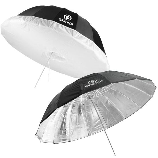 Sombrinha 190cm Preta Prata Com Capa Difusora Greika Para Tocha Flash Iluminador Led Sombrinha 190cm Preta Prata Com Capa Difusora Greika Para Tocha Flash Iluminador Led