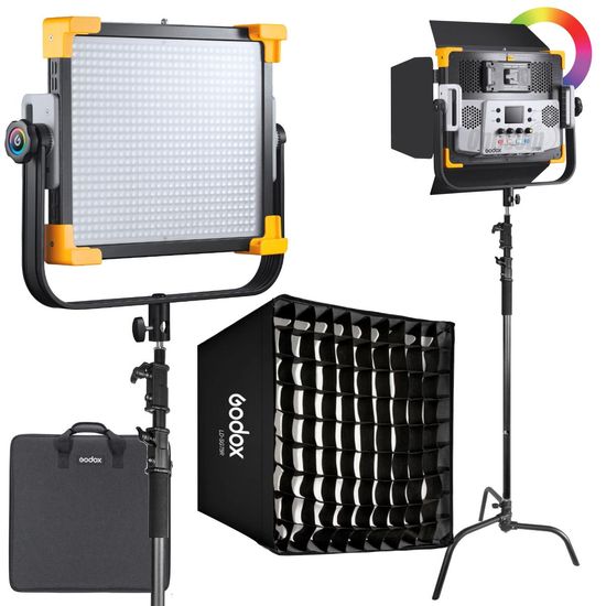 Kit Led Profissional Godox Ld75r Rgb Bicolor 75w Com Softbox Grid E Tripé Century 3,3m Kit Led Profissional Godox Ld75r Rgb Bicolor 75w Com Softbox Grid E Tripé Century 3,3m