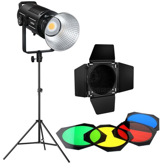 Iluminador Led Godox Sl200ii Daylight 200w Com Abas Barndoors Gelatinas Bd-04 E Tripé