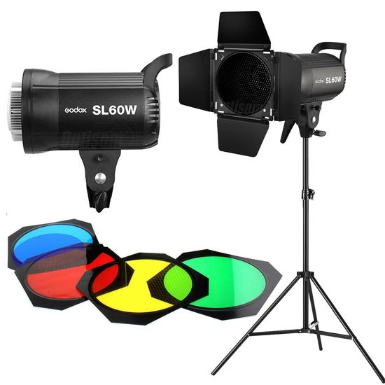 Iluminador Luz Led Godox Sl60w Com Abas Colmeia 4 Gelatinas Bd-04 E Tripé