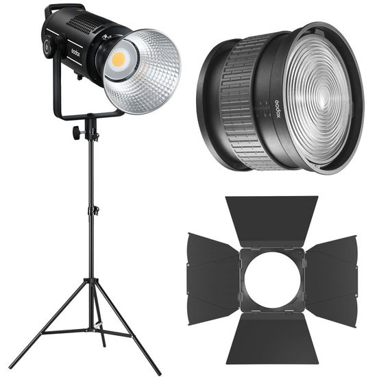 Iluminador Godox Sl200ii Bivolt Com Fresnel Fls10 Abas E Tripé Robusto