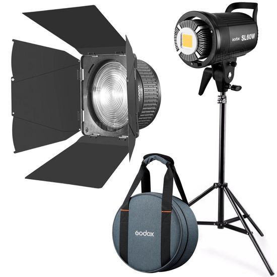 Iluminador Luz Led Godox Sl60w 5600k Com Lente Fresnel Fls8 Abas Godox E Tripé Iluminador Luz Led Godox Sl60w 5600k Com Lente Fresnel Fls8 Abas Godox E Tripé
