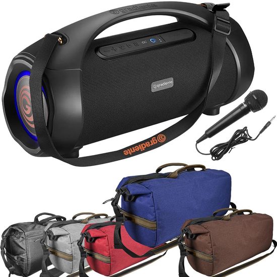 Caixa De Som Bluetooth Boombox 100W Gradiente + Microfone BOLSA AZUL Caixa De Som Bluetooth Boombox 100W Gradiente + Microfone BOLSA AZUL