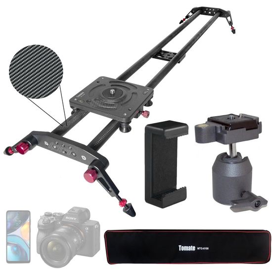 Kit Slider Trilho Filmagem 1m Fibra De Carbono Com Cabeça Ballhead E Suporte Celular Mtg-6100
