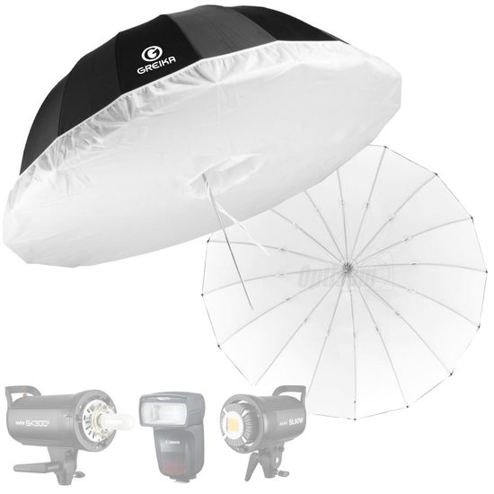 Sombrinha Rebatedora Preta Branca 180cm Greika Com Capa Difusora Bw16-75s Sombrinha Rebatedora Preta Branca 180cm Greika Com Capa Difusora Bw16-75s