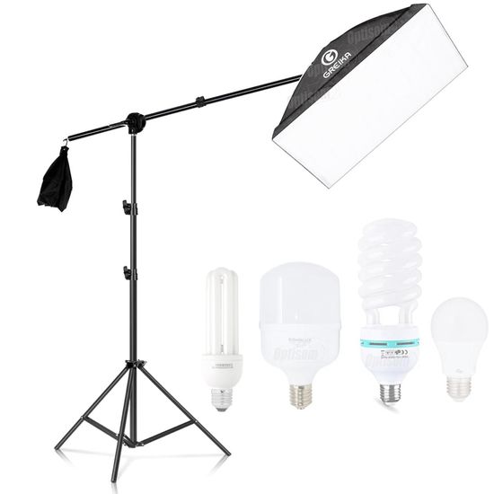 Kit Tripé Girafa Greika Com Softbox Bivolt 50x70cm Para Lâmpada Kit Tripé Girafa Greika Com Softbox Bivolt 50x70cm Para Lâmpada