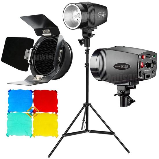 Kit Flash Tocha Godox K-150a 220v 150w Com Gelatina Colorida Abas Grid E Tripé 110V Kit Flash Tocha Godox K-150a 220v 150w Com Gelatina Colorida Abas Grid E Tripé 110V