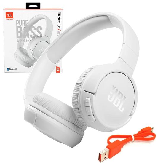 Fone De Ouvido Bluetooth Jbl Tune 510bt Pure Bass Bateria 40h - Branco Fone De Ouvido Bluetooth Jbl Tune 510bt Pure Bass Bateria 40h - Branco