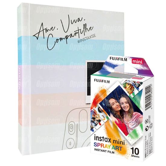 Kit Álbum Scrapbook Fujifilm Para Instax Mini + 10 Fotos Spray Art Colorida