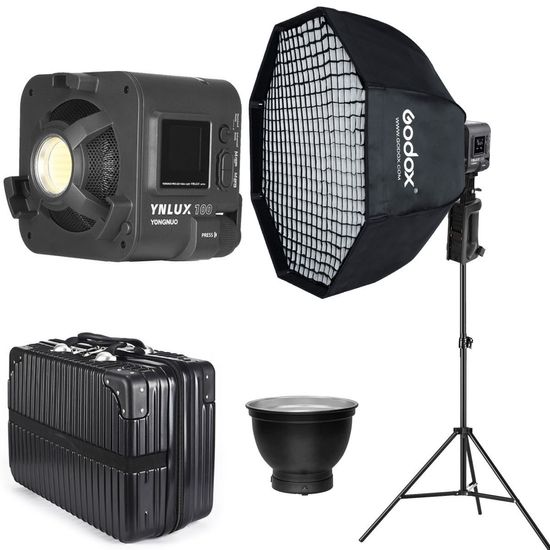 Lâmpada Led Iluminador Yongnuo Ynlux 100w Bicolor Com Softbox Octa 95cm Grid E Tripé Lâmpada Led Iluminador Yongnuo Ynlux 100w Bicolor Com Softbox Octa 95cm Grid E Tripé