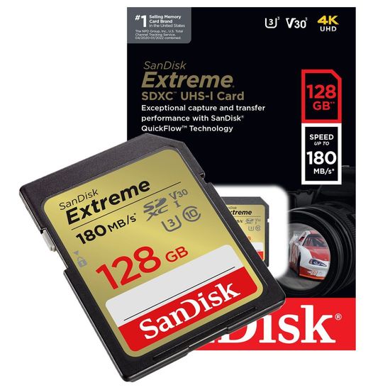 Cartão De Memória Sandisk Extreme Sdxc 128gb 180mb/s 4k Uhd Cartão De Memória Sandisk Extreme Sdxc 128gb 180mb/s 4k Uhd