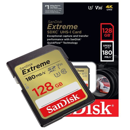 Cartão De Memória Sandisk Extreme Sdxc 128gb 180mb/s 4k Uhd - Optisom