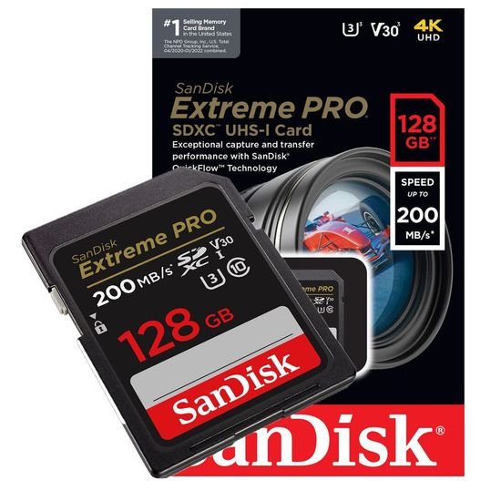 Cartão De Memória Sandisk Extreme Pro 128gb 200mb/s 4k Uhd Cartão De Memória Sandisk Extreme Pro 128gb 200mb/s 4k Uhd