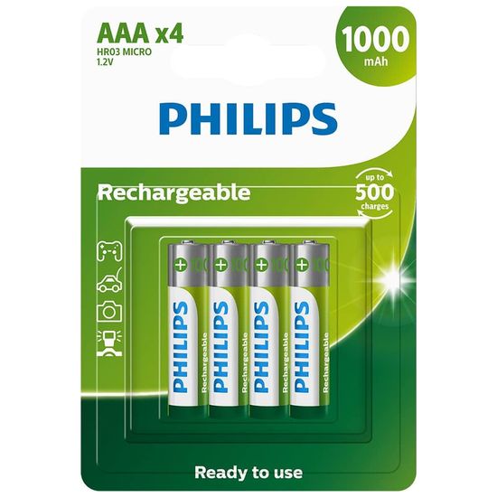 Pilha Recarregável AAA 1000mAh 4 Unidades Philips - solucaocabo Mobile