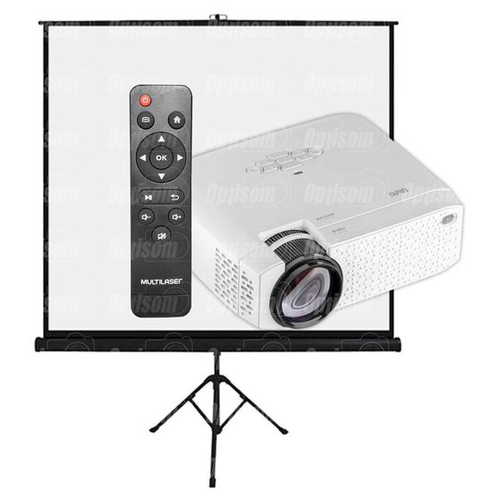 Projetor Wifi Multilaser Pj002 1800 Lumens Hdmi Vga Usb + Telão Com Tripé Projetor Wifi Multilaser Pj002 1800 Lumens Hdmi Vga Usb + Telão Com Tripé