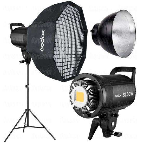 Kit Iluminador Godox Sl60w Led Luz Fria Com Softbox Octa 95cm Grid E Tripé Kit Iluminador Godox Sl60w Led Luz Fria Com Softbox Octa 95cm Grid E Tripé
