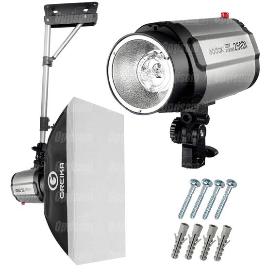 Kit Flash Estúdio Godox Mini Pioneer 250di 220v Com Softbox 50x70 E Suporte De Parede Ou Teto Kit Flash Estúdio Godox Mini Pioneer 250di 220v Com Softbox 50x70 E Suporte De Parede Ou Teto