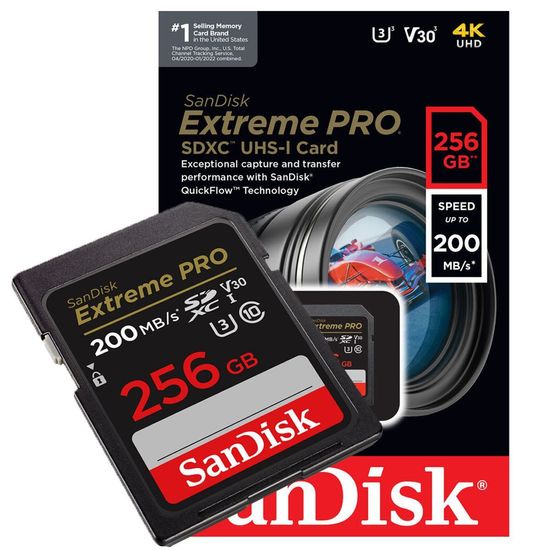 Cartão De Memória Sandisk Extreme Pro 256gb 200mb/s 4k Uhd Cartão De Memória Sandisk Extreme Pro 256gb 200mb/s 4k Uhd