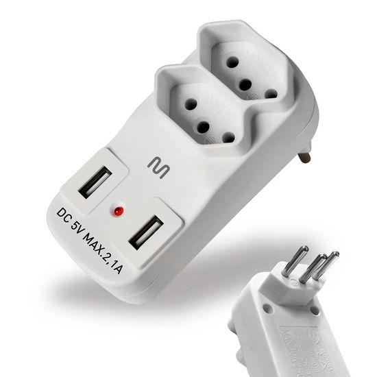 Adaptador De Tomada Multilaser 2 Entradas + 2 Portas Usb 2.1a - Wi331 Adaptador De Tomada Multilaser 2 Entradas + 2 Portas Usb 2.1a - Wi331