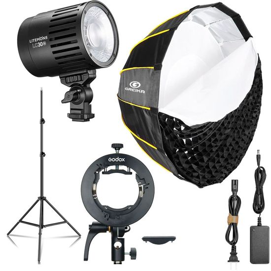 Iluminador Led Godox Potente Lc30 + Softbox Greika 60cm Led Bicolor + Tripé de 2,4 metros