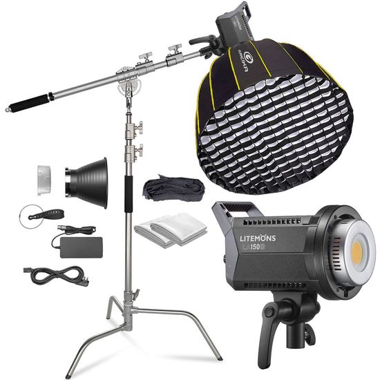 Iluminador Luz Led Godox LiteMons + Softbox LA150D 190W Com Girafa CS300X