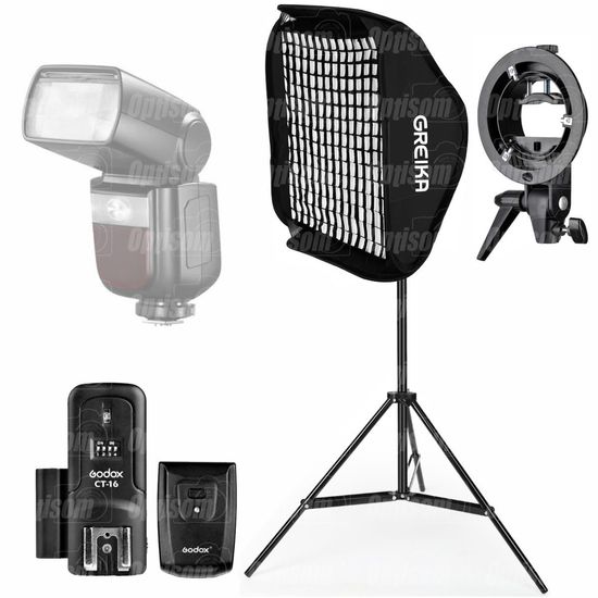 Kit Softbox Greika 60x60 Grid Com Rádio Flash Ct16 Para Flash Speed + Tripé Kit Softbox Greika 60x60 Grid Com Rádio Flash Ct16 Para Flash Speed + Tripé