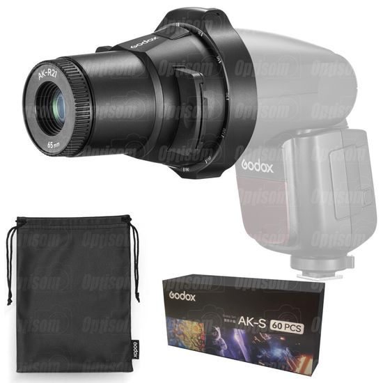 Kit Lente De Projeção Godox Ak-r21 Para Flash V1 Ad100 Ad200 + 60 Laminas De Efeito Kit Lente De Projeção Godox Ak-r21 Para Flash V1 Ad100 Ad200 + 60 Laminas De Efeito
