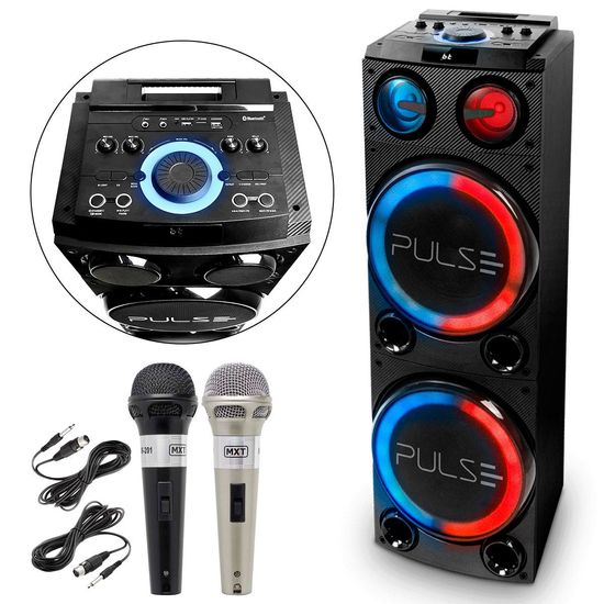 Caixa De Som Bluetooth Pulse Sp507 1800w Com Rodinhas + Microfones De Mão Caixa De Som Bluetooth Pulse Sp507 1800w Com Rodinhas + Microfones De Mão